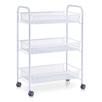 Riiul ratastel valge 43,5 x 62,5 x 26 cm