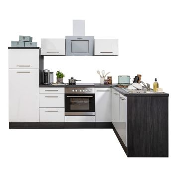 Köögikomplekt Respekta Amanda Premium 2,6 m, valge/must, keraamiline pliit