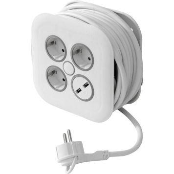 Pikendusjuhe Airam 3 pistikupesaga 2 USB-A pesaga H05VV-F3G1,5 valge 7 m