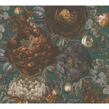 Fliistapeet A.S. Creation Michalsky Bloom 39979-3, petrool-oranž