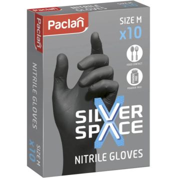 Nitriilkindad Silver Space M must, 10 tk/pk