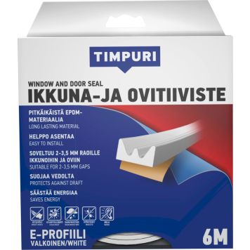 Akna- ja uksetihend Timpuri E-profiil, valge