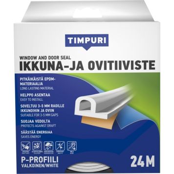 Akna- ja uksetihend Timpuri P-profiil, valge