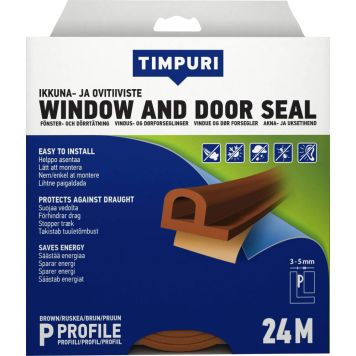 Akna- ja uksetihend Timpuri P-profiil, pruun