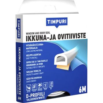 Akna- ja uksetihend Timpuri D-profiil, valge
