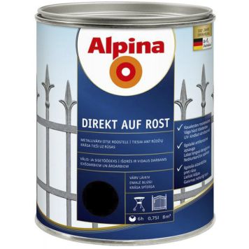 Metallivärv Alpina Direkt Auf Rost 750 ml, must läikiv