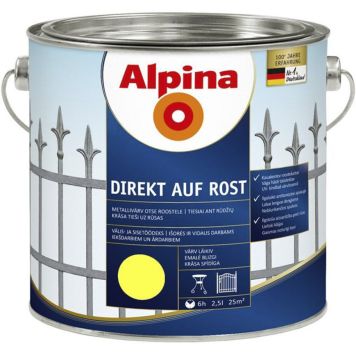 Metallivärv Alpina Direkt Auf Rost 2,5 l, kollane läikiv