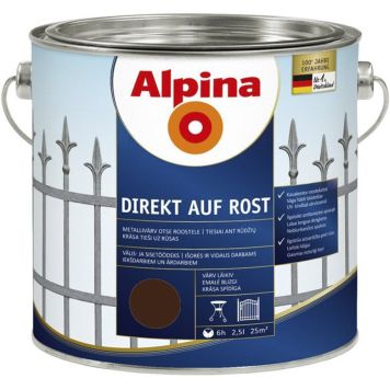 Metallivärv Alpina Direkt Auf Rost 2,5 l, pähkelpruun läikiv
