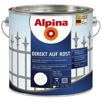 Metallivärv Alpina Direkt Auf Rost 2,5 l, valge läikiv