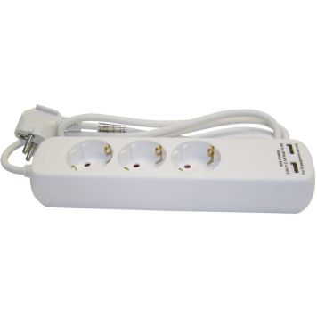 Pikendusjuhe Acuma 3 pistikupesaga 2 USB-A pesaga H05VV-F3G1,5 valge 1,5 m