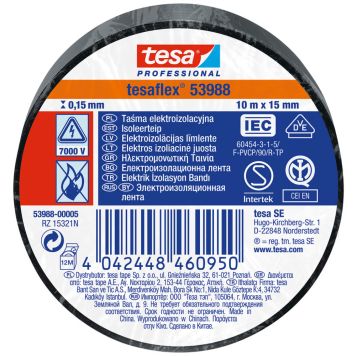 Isoleerteip tesa® Professional Tesaflex 10 m x 15 mm, must