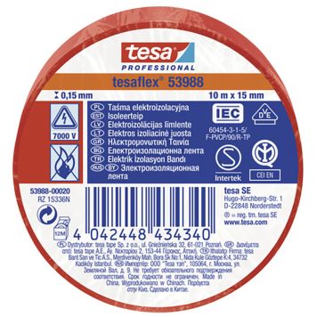 Isoleerteip tesa® Professional Tesaflex 10 m x 15 mm, punane