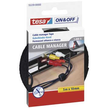 Takjapael tesa® On&Off Cable Manager 5 m x 10 mm, must