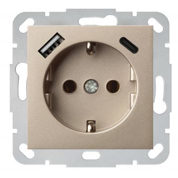 Pistikupesa Liregus Epsilon SCHUKO® USB A+C 3,4 A, šampanja