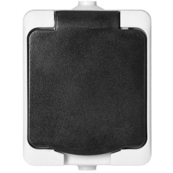 Pistikupesa kaitsmega 1-ne 2P+E, IP54 valge/must