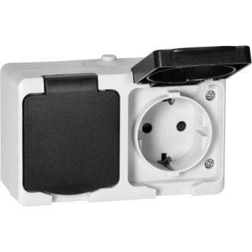 Pistikupesa kaitsmega 2-ne 2x2P+E, IP54 valge/must