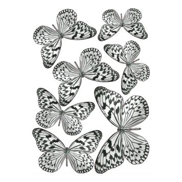 Seinakleebis Plage 3D Liblikad, mustvalge