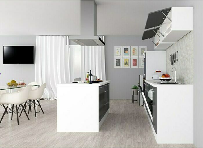 Köögikomplekt saarega Respekta Amanda Premium 3,1 m, hall/valge