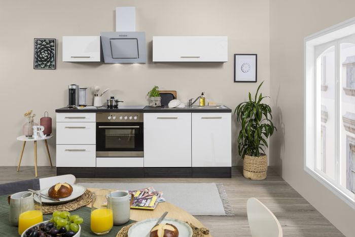 Köögikomplekt Respekta Amanda Premium 2,2 m, valge/must, keraamiline pliit