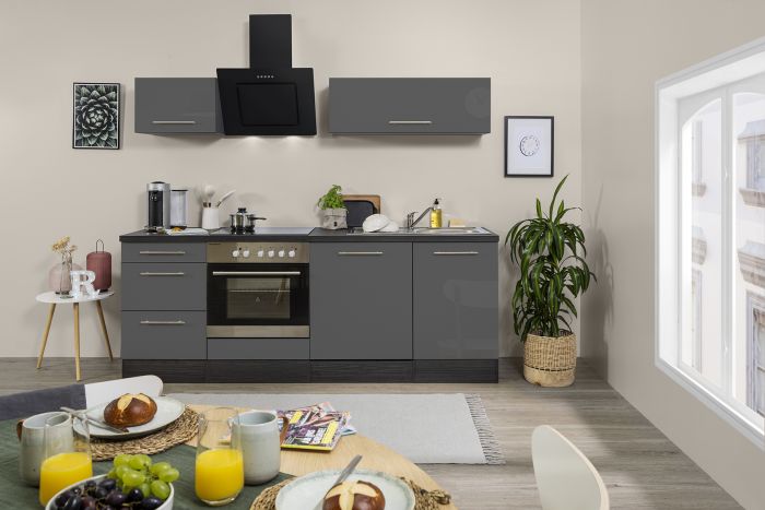 Köögikomplekt Respekta Amanda Premium 2,2 m, hall/must, keraamiline pliit