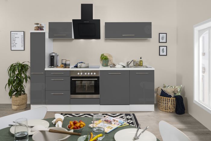 Köögikomplekt Respekta Amanda Premium 2,5 m, hall/valge, keraamiline pliit
