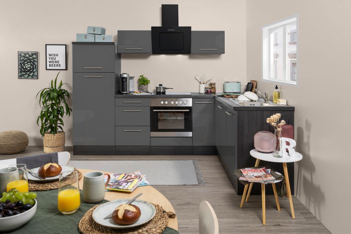 Köögikomplekt Respekta Amanda Premium 2,6 m, hall/must, keraamiline pliit