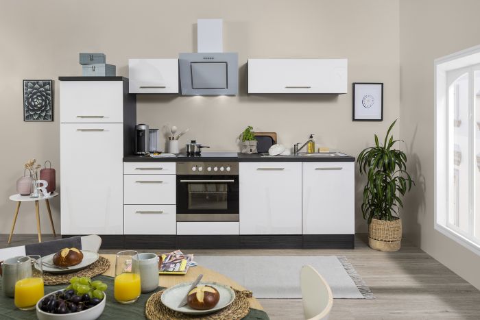 Köögikomplekt Respekta Amanda Premium 2,8 m, valge/must, keraamiline pliit