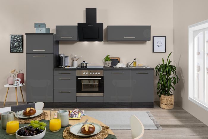 Köögikomplekt Respekta Amanda Premium 2,8 m, hall/must, keraamiline pliit