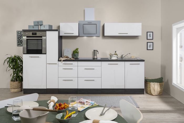 Köögikomplekt Respekta Amanda Premium 3,1 m, valge/must, keraamiline pliit