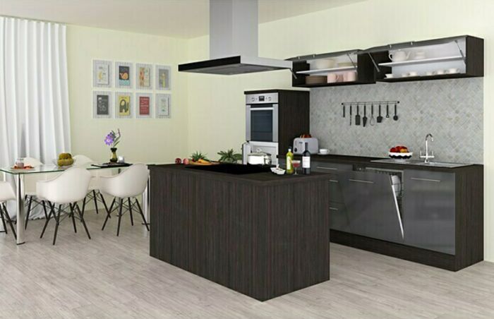 Köögikomplekt saarega Respekta Amanda Premium 2,8 m, hall/must