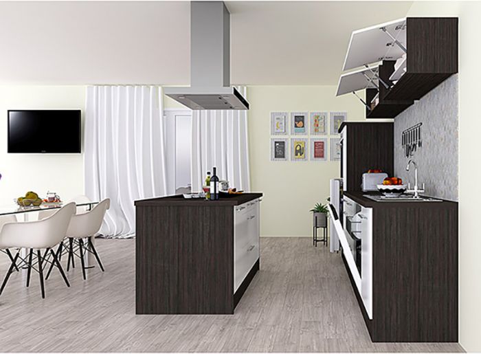 Köögikomplekt saarega Respekta Amanda Premium 3,1 m, valge/must