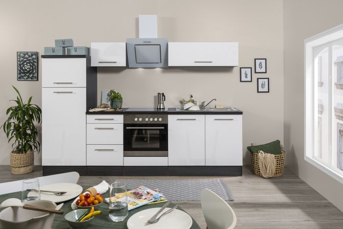 Köögikomplekt Respekta Amanda Premium 2,7 m, valge/must, keraamiline pliit