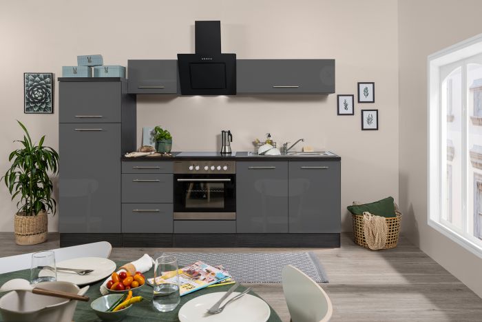 Köögikomplekt Respekta Amanda Premium 2,7 m, hall/must, keraamiline pliit