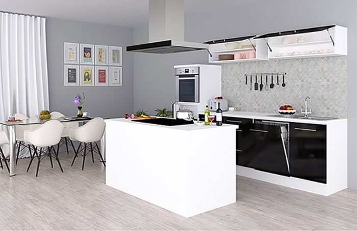 Köögikomplekt saarega Respekta Amanda Premium 2,8 m, must/valge