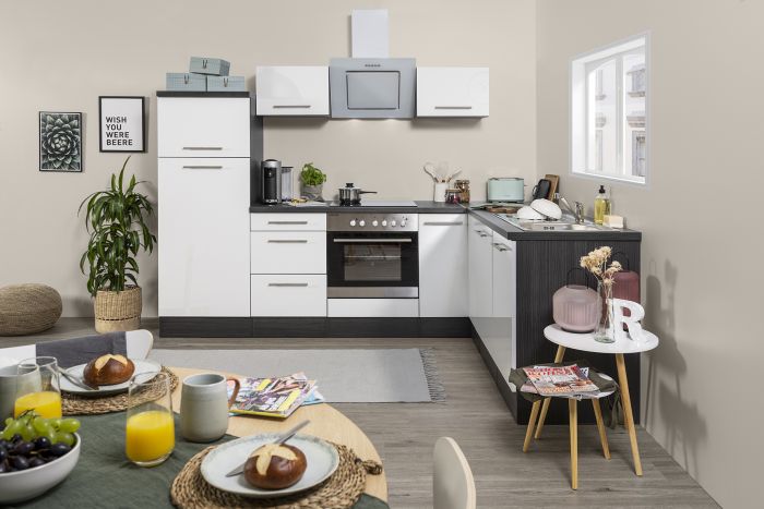 Köögikomplekt Respekta Amanda Premium 2,6 m, valge/must, keraamiline pliit