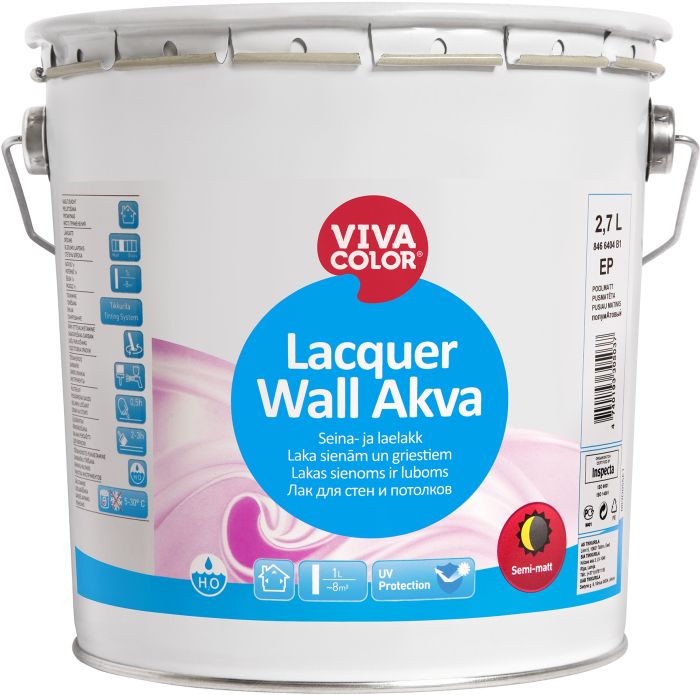 Seina- ja laelakk puidule Vivacolor Lacquer Wall Akva 2,7 l