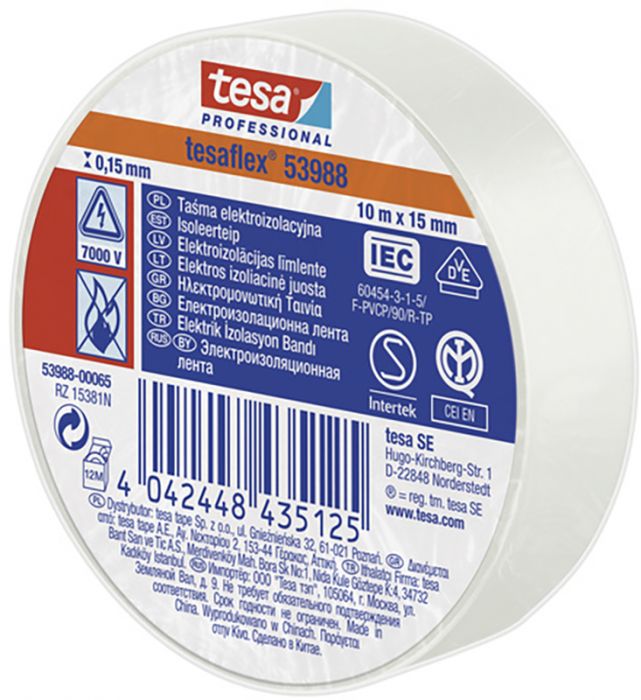 Isoleerteip tesa® Professional Tesaflex 10 m x 15 mm, valge