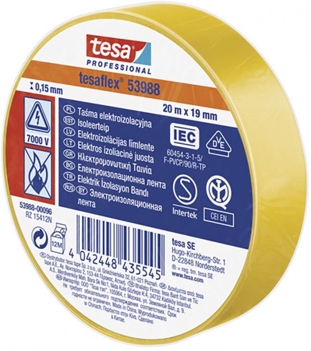 Isoleerteip tesa® Professional Tesaflex 20 m x 19 mm, kollane
