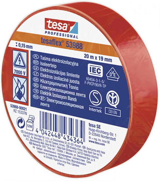 Isoleerteip tesa® Professional Tesaflex 20 m x 19 mm, punane