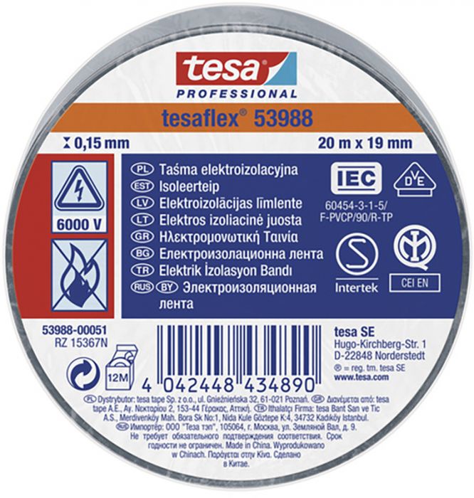 Isoleerteip tesa® Professional Tesaflex 20 m x 19 mm, hall
