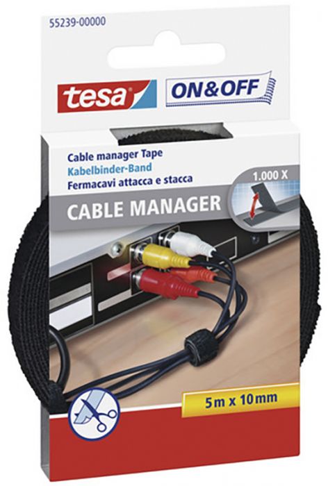 Takjapael tesa® On&Off Cable Manager 5 m x 10 mm, must