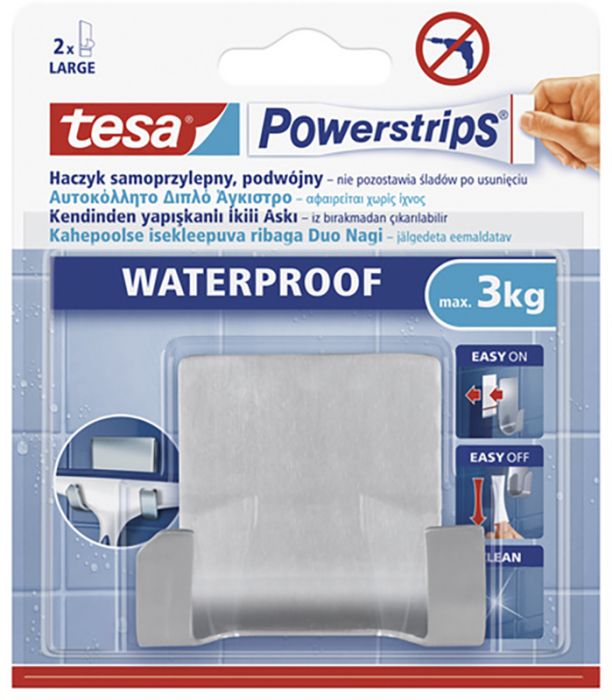 Nagi tesa® Powerstrips Waterproof Metal Large 2-konksu