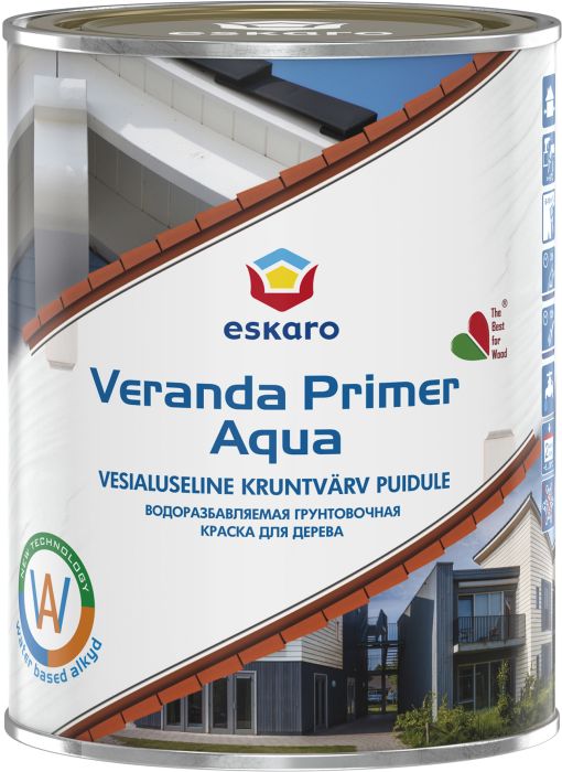 Kruntvärv puitpindadele Eskaro Veranda Primer Aqua 0,9 l