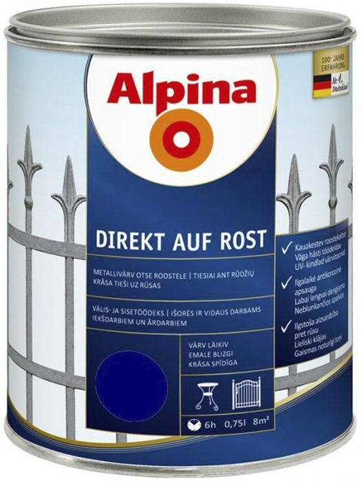 Metallivärv Alpina Direkt Auf Rost 750 ml, tumesinine läikiv