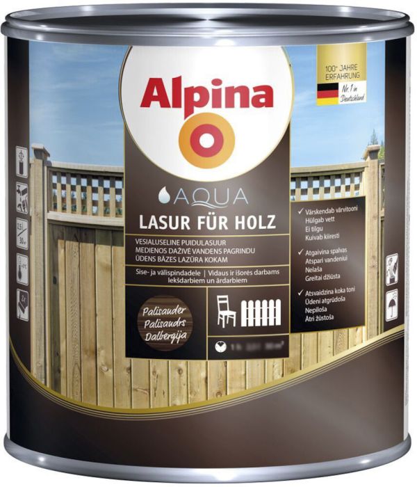 Puidulasuur Alpina Aqua Lasur Für Holz 0,75 l palisander