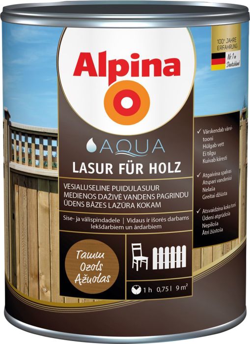 Puidulasuur Alpina Aqua Lasur Für Holz 0,75 l tamm