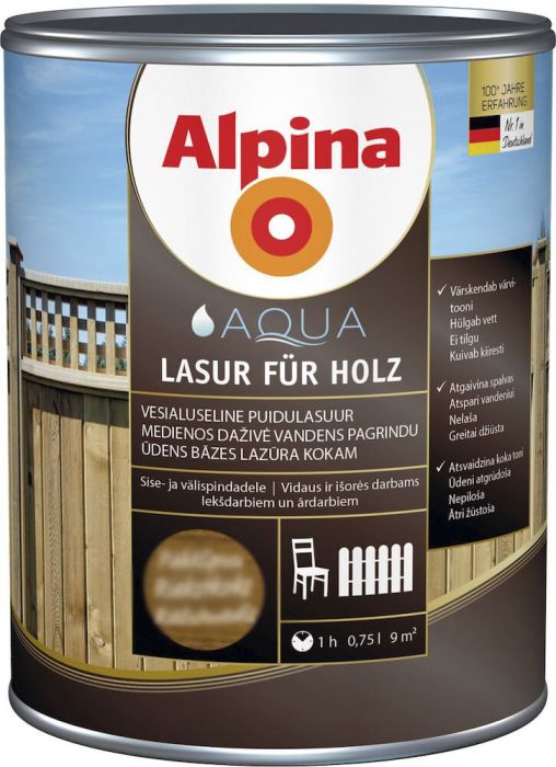 Puidulasuur Alpina Aqua Lasur Für Holz 0,75 l lehis