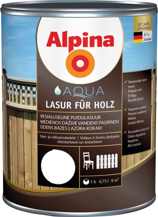 Puidulasuur Alpina Aqua Lasur Für Holz 0,75 l värvitu