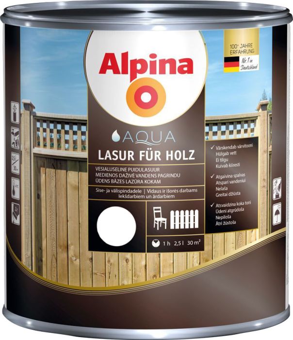 Puidulasuur Alpina Aqua Lasur Für Holz 2,5 l värvitu