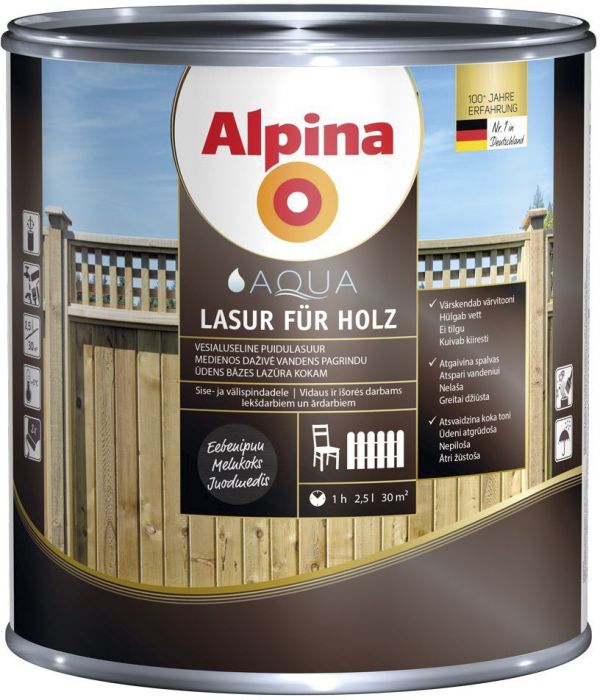 Puidulasuur Alpina Aqua Lasur Für Holz 2,5 l eebenipuu